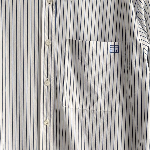 FRAME The Oversized Striped Cotton Shirt In Cobalt Multi S White Button Down - Picture 14 of 16